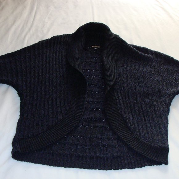 EXPRESS Blue & Black Short Sleeve CHUNKY Knit Open Front CARDIGAN Sweater Sz S - Picture 2 of 5